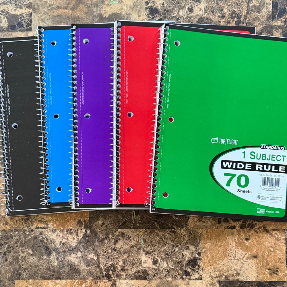 Wide Rule Notebooks - Red, Blue, Purple, Black, Green